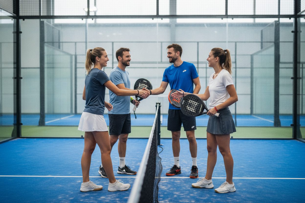 Players at the net after a ladder match